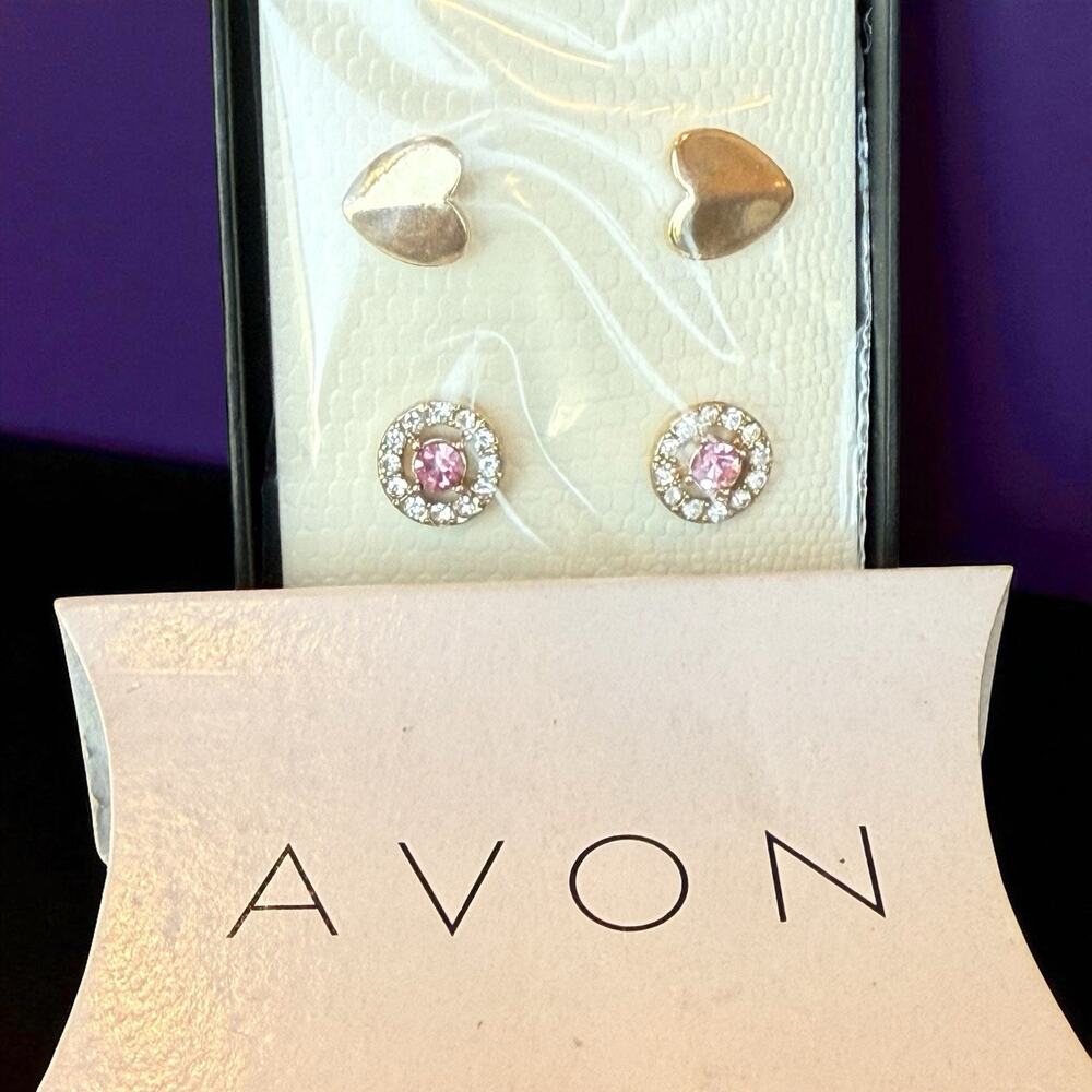 Avon Be Mine Stud Earring Set -2018 Pierced Gold Tone With Box